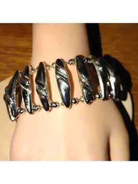 Wide Statement Bracelet Vintage Silver Plated Link Twisted Design Secure Clasp